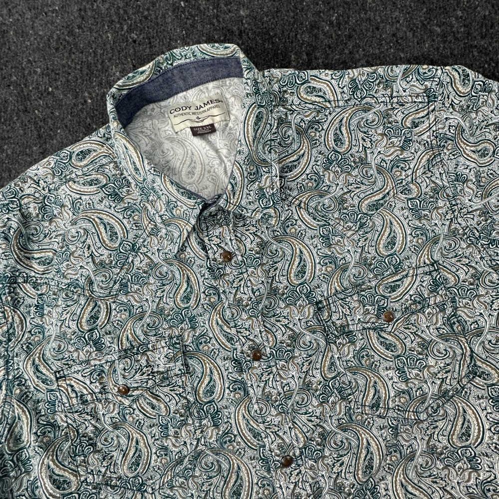 Cody James Western Shirt Men XXL Green Paisley Short Sleeve Button Up Pockets